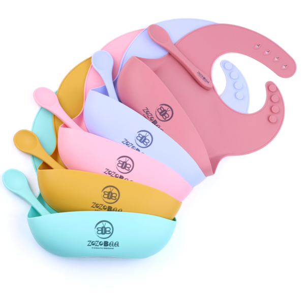 Silicone Baby Bib with Easy Grip Spoon For Feeding Toddlers